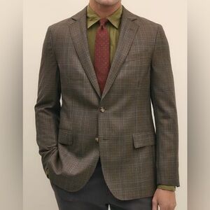 Brooks Brothers Wool Sport Coat Blazer Brown Plaid Lined Single Breasted 42 Long